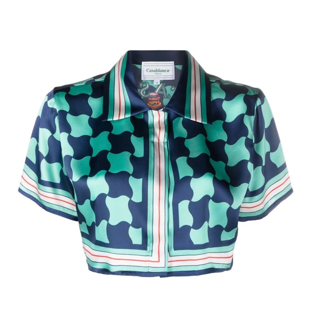 Casablanca Geometric-Printed Short Sleeved Cropped Blouse